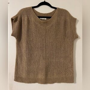 Pointelle Womens Cap Sleeve Sweater Large Tan Loose Weave size M (Q116)